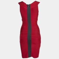مملوكة مسبقًا Herve Leger Burgundy Bandage Knit V-Neck Midi Dress S
