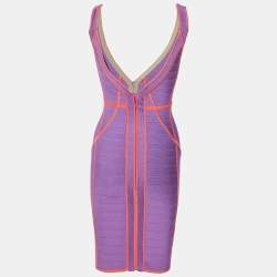 Herve Leger Violet/Coral Knit Sleeveless Bandage Dress XS