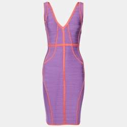 Herve Leger Violet/Coral Knit Sleeveless Bandage Dress XS