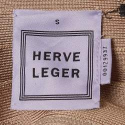 Herve Leger Beige Bandage Knit V-Neck Mini Dress S