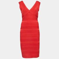 Herve Leger Red Open-Back Bandage Knit Karima Dress M
