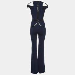 Herve Leger Navy Blue Sequin Embellished Jumpsuit S