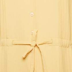Hozweiler Tyranusaurus Light Yellow Crepe Pleated Button Front Maxi Dress S