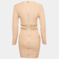 Pre Owned House of Cb Beige Crepe Lace-Up Sheath Dress S