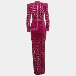 Pre Owned House of Zhivago Violet Velvet Cut Out Shadow Lounge Gown S