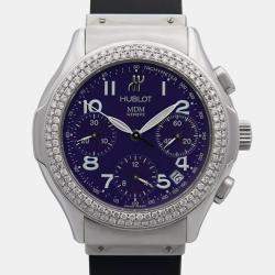 Hublot Customised Blue Diamond Stainless Steel Elegant MDM 1810.1 Automatic Men's Wristwatch 40 mm 