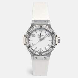 Hublot White Stainless Steel Rubber Diamond Big Bang 361.SE.2010.RW.1104.PLP Women's Wristwatch 38 mm