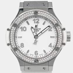 Hublot White Stainless Steel Rubber Diamond Big Bang 361.SE.2010.RW.1104.PLP Women's Wristwatch 38 mm