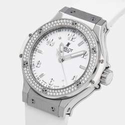 Hublot White Stainless Steel Rubber Diamond Big Bang 361.SE.2010.RW.1104.PLP Women's Wristwatch 38 mm