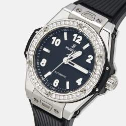 Hublot Black Stainless Steel Diamond Rubber Big Bang One Click 465.SX.1170.RX.1204 Women's Wristwatch 39 mm