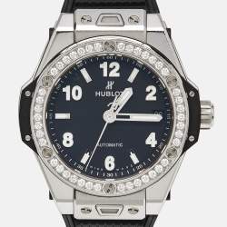 Hublot Black Stainless Steel Diamond Rubber Big Bang One Click 465.SX.1170.RX.1204 Women's Wristwatch 39 mm