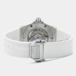 Pre Owned Hublot Big Bang One Click 485.SE.2010.RW.1604 White Dial Stainless Steel Resin Diamond Rubber Women's Wristwatch 33 mm
