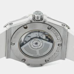 Pre Owned Hublot Big Bang One Click 485.SE.2010.RW.1604 White Dial Stainless Steel Resin Diamond Rubber Women's Wristwatch 33 mm