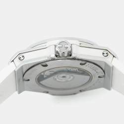 Pre Owned Hublot Big Bang One Click 485.SE.2010.RW.1604 White Dial Stainless Steel Resin Diamond Rubber Women's Wristwatch 33 mm