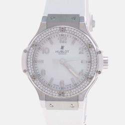 Pre Owned Hublot Big Bang 361.SE.2010.RW.1104 Quartz White Diamonds Stainless Steel Women's Wristwatch 38mm