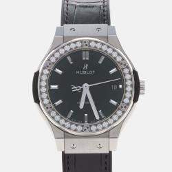 Pre Owned Hublot Classic Fusion 565.NX.1470.LR.1204 Automatic Black Diamonds Titanium Women's Wristwatch 38mm