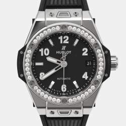 مملوكة مسبقًا Hublot Big Bang One Click 465.SX.1170.RX.1204 Black Dial Resin Stainless Steel Rubber Diamond Women's Wristwatch 39 mm