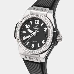 مملوكة مسبقًا Hublot Big Bang One Click 465.SX.1170.RX.1204 Black Dial Resin Stainless Steel Rubber Diamond Women's Wristwatch 39 mm