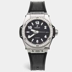 مملوكة مسبقًا Hublot Big Bang One Click 465.SX.1170.RX.1204 Black Dial Resin Stainless Steel Rubber Diamond Women's Wristwatch 39 mm