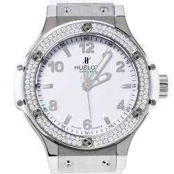Hublot White Stainless Steel Rubber Diamond Big Bang 361.SE.2010.RW.1104.PLP Women's Wristwatch 38 mm
