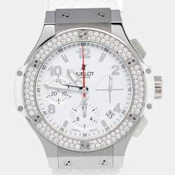 Hublot White Stainless Steel Diamond Rubber Big Bang 342.SE.230.RW.114 Women's Wristwatch 41 mm