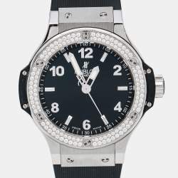 Hublot Black Stainless Steel Diamond Rubber Big Bang 361.SX.1270.RX.1104 Women's Wristwatch 38 mm