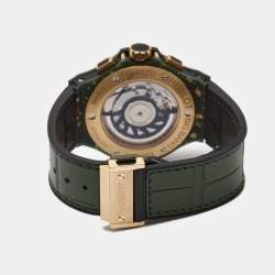Hublot Black 18K Rose Gold Green Linen Rubber Alligator Leather Big Bang Limited Edition 341.XG.1280.LR.1229 Women's Wristwatch 41 mm