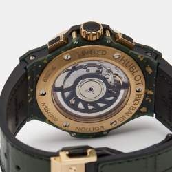 Hublot Black 18K Rose Gold Green Linen Rubber Alligator Leather Big Bang Limited Edition 341.XG.1280.LR.1229 Women's Wristwatch 41 mm