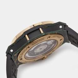 Hublot Black 18K Rose Gold Green Linen Rubber Alligator Leather Big Bang Limited Edition 341.XG.1280.LR.1229 Women's Wristwatch 41 mm