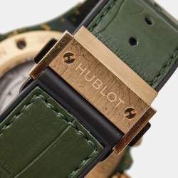 Hublot Black 18K Rose Gold Green Linen Rubber Alligator Leather Big Bang Limited Edition 341.XG.1280.LR.1229 Women's Wristwatch 41 mm