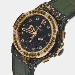 Hublot Black 18K Rose Gold Green Linen Rubber Alligator Leather Big Bang Limited Edition 341.XG.1280.LR.1229 Women's Wristwatch 41 mm