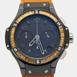 Hublot Black Ceramic Orange Sapphire Alligator Leather Rubber Big Bang 41.CO.1110.LR.1906 Women's Wristwatch 41 mm
