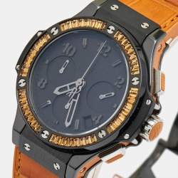 Hublot Black Ceramic Orange Sapphire Alligator Leather Rubber Big Bang 41.CO.1110.LR.1906 Women's Wristwatch 41 mm