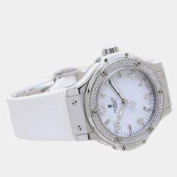 Hublot White Stainless Steel Diamond Big Bang 361.SE.2010.RW.1104 Quartz Women's Wristwatch 38 mm