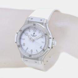Hublot White Stainless Steel Diamond Big Bang 361.SE.2010.RW.1104 Quartz Women's Wristwatch 38 mm