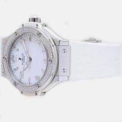 Hublot White Stainless Steel Diamond Big Bang 361.SE.2010.RW.1104 Quartz Women's Wristwatch 38 mm