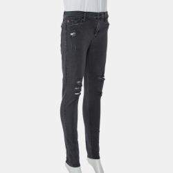 Pre Owned Hudson Dark Grey Denim Distressed Super Skinny Nico Jeans M