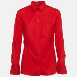 Pre Owned Hugo Boss Red Cotton Long Sleeve Shirt S