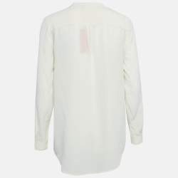 Hugo Boss Off White Silk Lace Trim Long Sleeve Button Front Blouse S