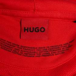 Pre Owned Hugo Boss Red Logo Applique Cotton Knit Hooded Sweatshirt S