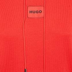 Pre Owned Hugo Boss Red Logo Applique Cotton Knit Hooded Sweatshirt S