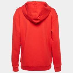 Pre Owned Hugo Boss Red Logo Applique Cotton Knit Hooded Sweatshirt S