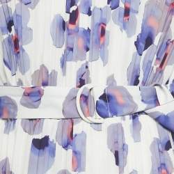 Pre Owned Boss By Hugo Boss White Floral Print Plisse Belted Midi Dress M