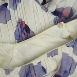 Pre Owned Boss By Hugo Boss White Floral Print Plisse Belted Midi Dress M