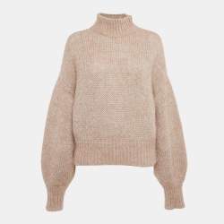 Pre Owned Hugo Boss Beige Lurex Knit Wool Blend High Neck Sweater S 