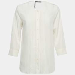 Pre Owned Hugo Boss Ivory Silk Pin Tucks Silk Rossita Blouse S