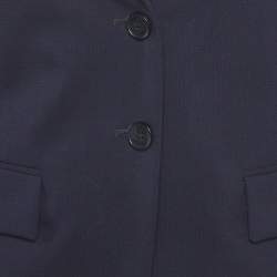 Pre Owned جاكيت بليزر هوغو بوس صوف فيرجن أزرق كحلي بأزرار أمامية صغير