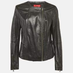 Pre Owned Hugo Boss Black Black Leather Libea Jacket XL