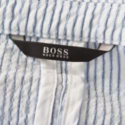 Hugo Boss Light Blue Cotton Pin Striped Cropped Blazer M 