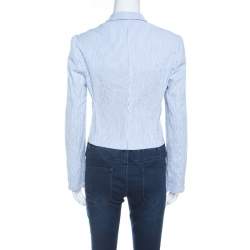 Hugo Boss Light Blue Cotton Pin Striped Cropped Blazer M 